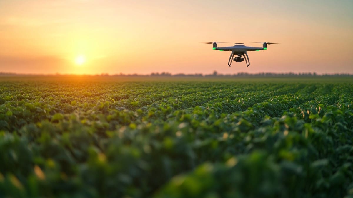 Drone survolant un champ agricole