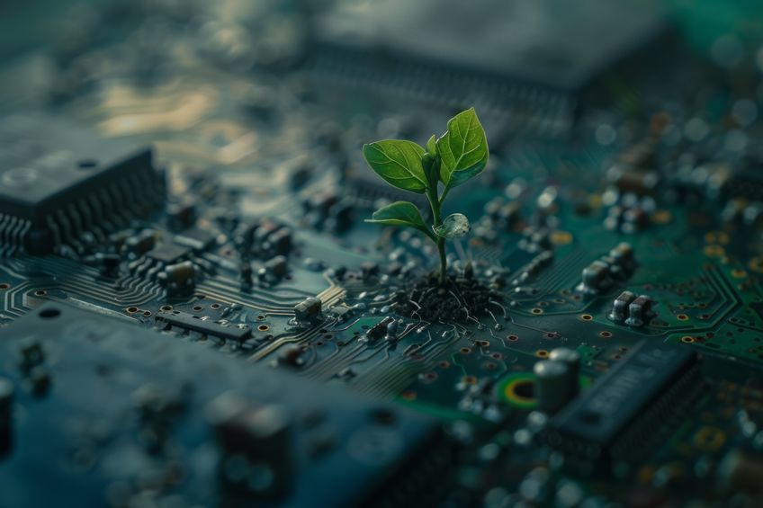 Plante poussant sur une carte mère